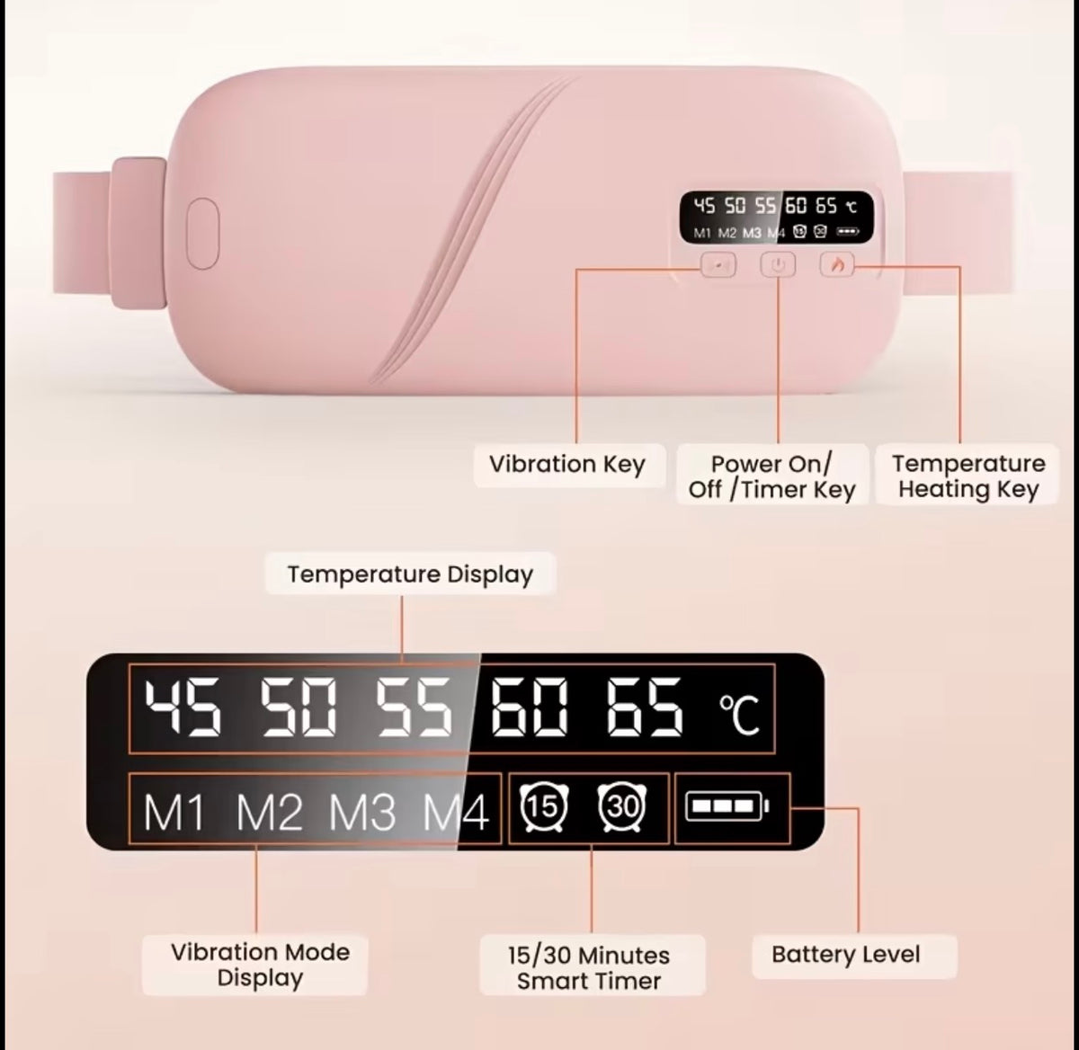 Luna by Mr Agent™ - Portable Comfort Belt | Warm + Vibration | USB-C | Pink