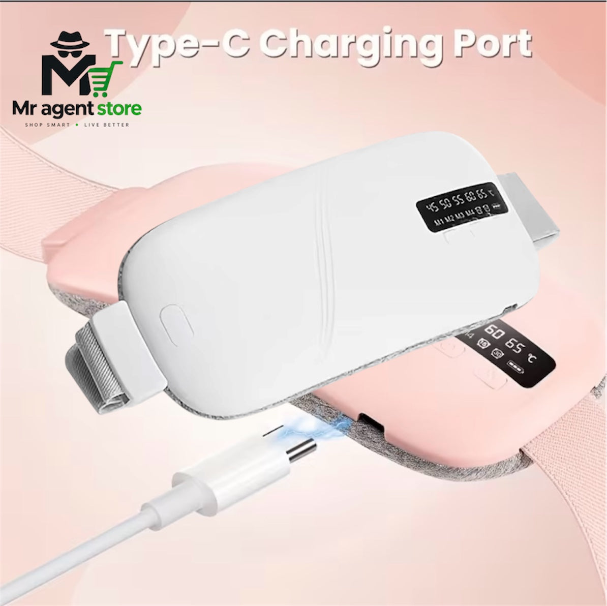 Luna by Mr Agent™ - Portable Comfort Belt | Warm + Vibration | USB-C | Pink